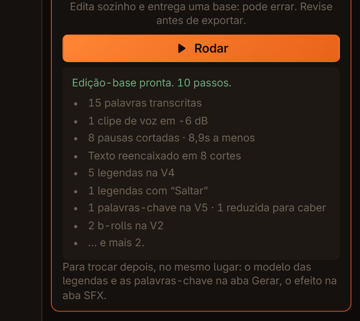 Captura do painel Infinity Capti8ns: diretor · depois de rodar